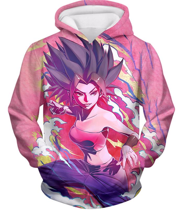Dragon Ball Super Awesome Female Saiyan Caulifla Cool Action Anime Pink Hoodie DBS173
