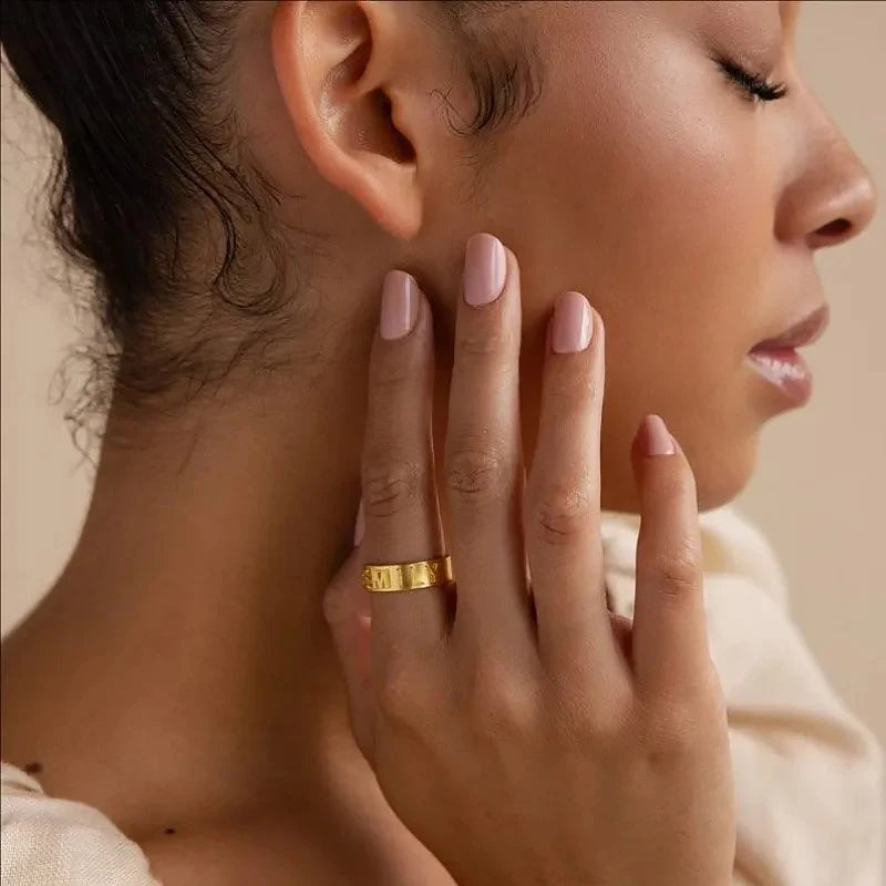 Personalized Name Ring for Men Women Initial Custom Couple Rings Premium Stainless Steel Jewelry Chunky Gold Wedding Ring Dating