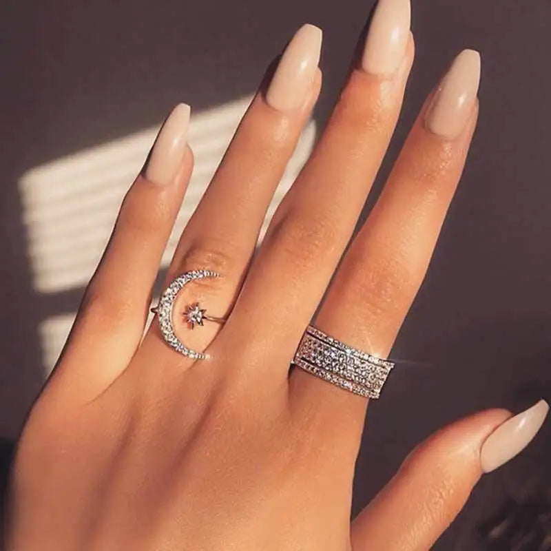 Creative Exaggerated Moon Star Ring Copper Plated Rose Gold Engagement Ring Faionable Jewelry Accory by Cao i