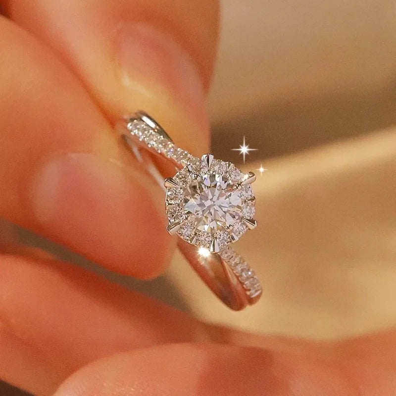 Wedding Rings Set Simulated Moissanite Diamond Star Weave Adjustable Band Engagement Girlfriend Gift Box Korean Sle Jewelry
