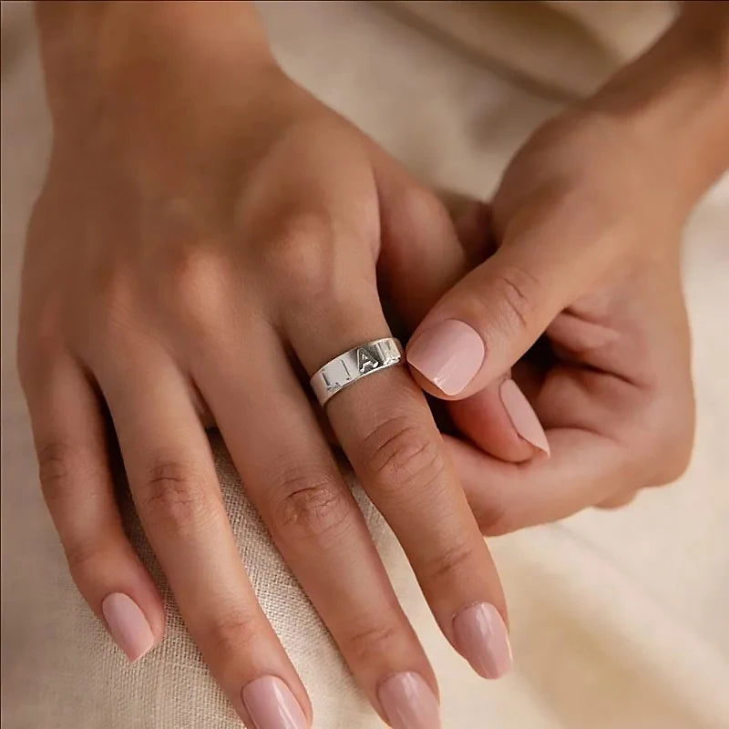 Personalized Name Ring for Men Women Initial Custom Couple Rings Premium Stainless Steel Jewelry Chunky Gold Wedding Ring Dating