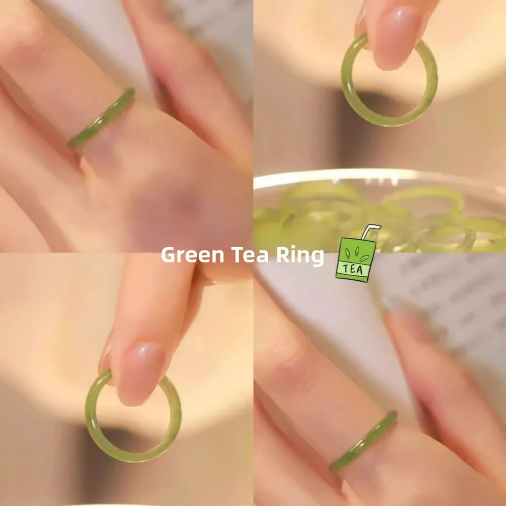 Trendy  Resin Rings Set for Women Fake Jade Ring Faionable Unique Design Index Finger Ring Ensemble Sli Accory