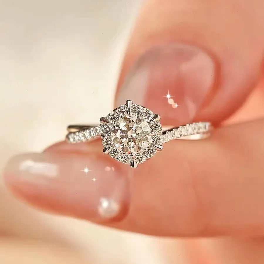 Wedding Rings Set Simulated Moissanite Diamond Star Weave Adjustable Band Engagement Girlfriend Gift Box Korean Sle Jewelry
