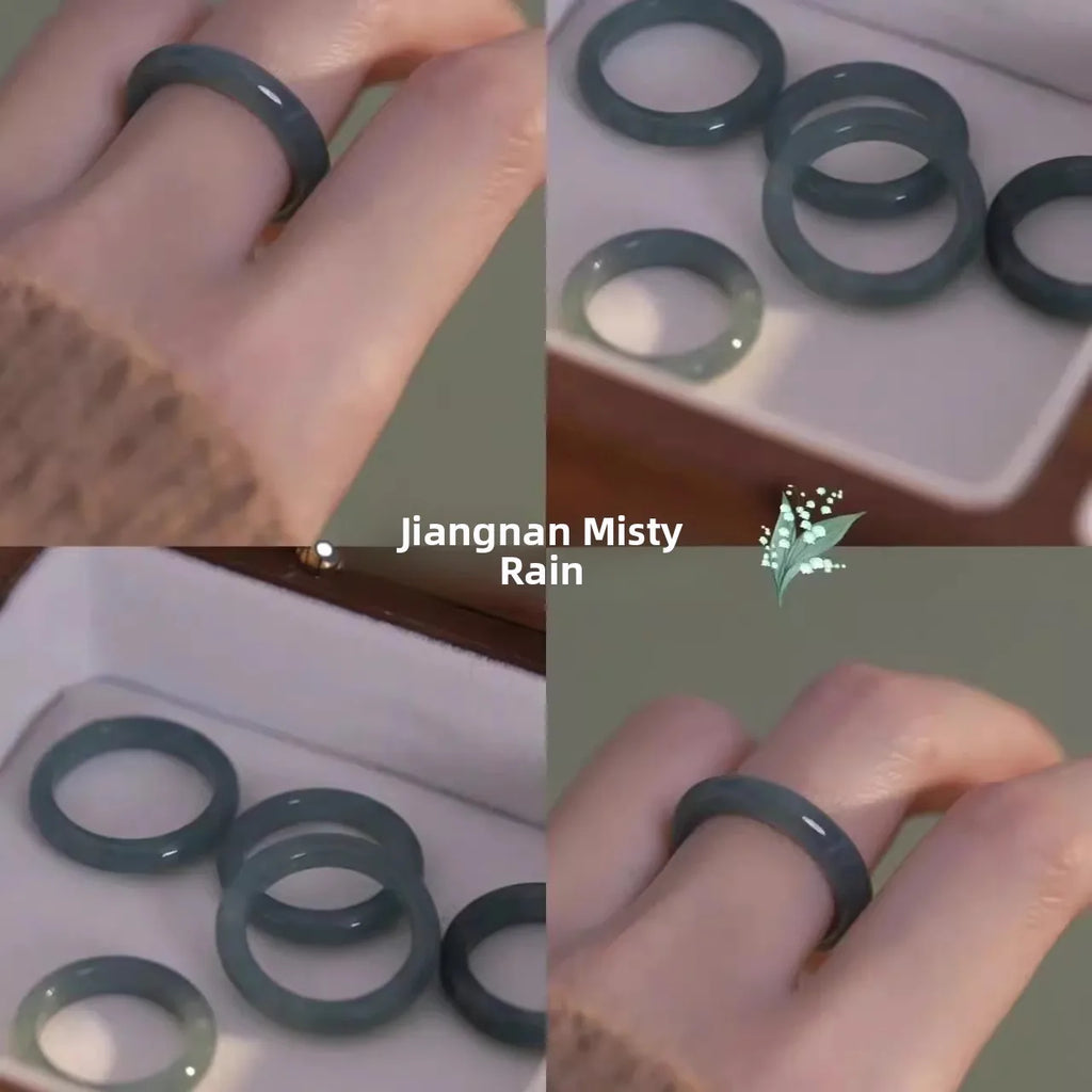 Trendy  Resin Rings Set for Women Fake Jade Ring Faionable Unique Design Index Finger Ring Ensemble Sli Accory