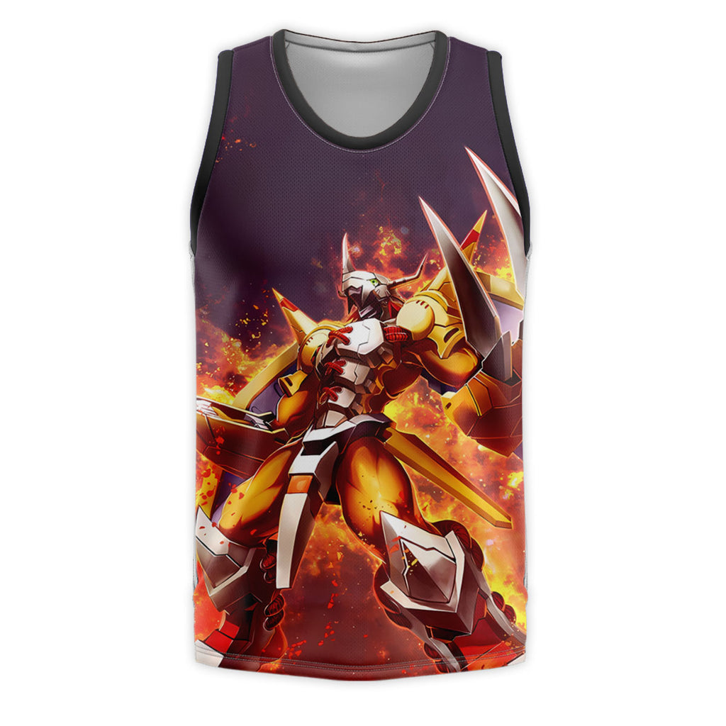 Digimon Adventure Wargreymon Standing In Orange Flames Preparing To Attack Anime Apparel