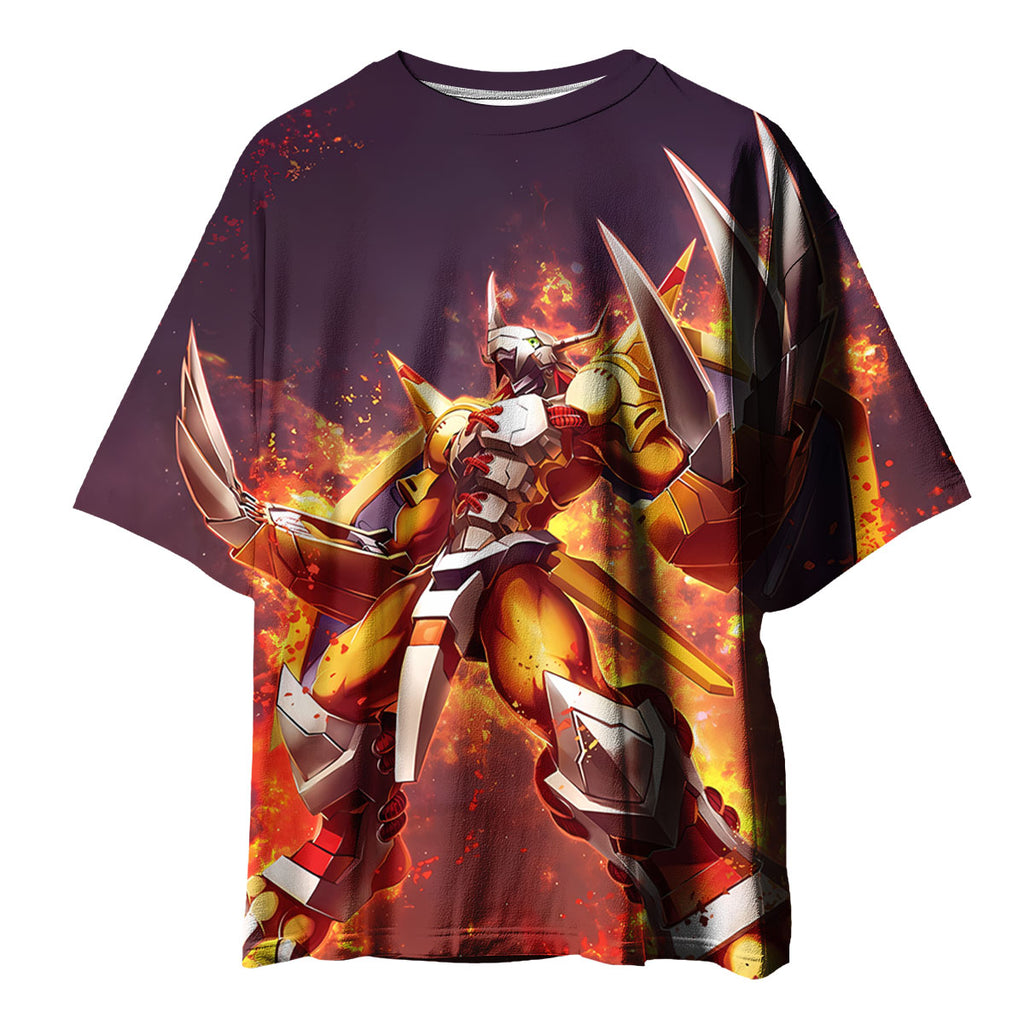 Digimon Adventure Wargreymon Standing In Orange Flames Preparing To Attack Anime Apparel