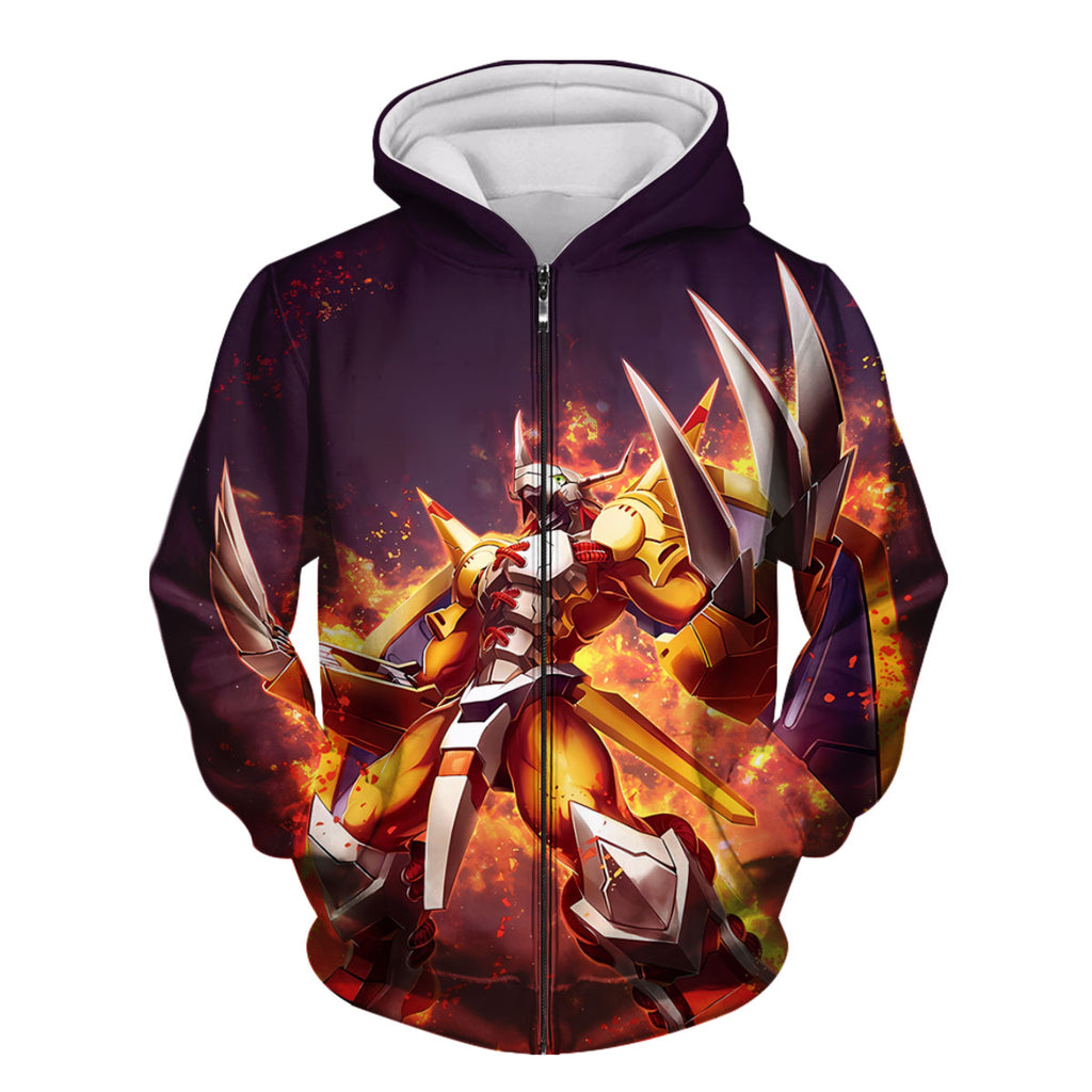 Digimon Adventure Wargreymon Standing In Orange Flames Preparing To Attack Anime Apparel