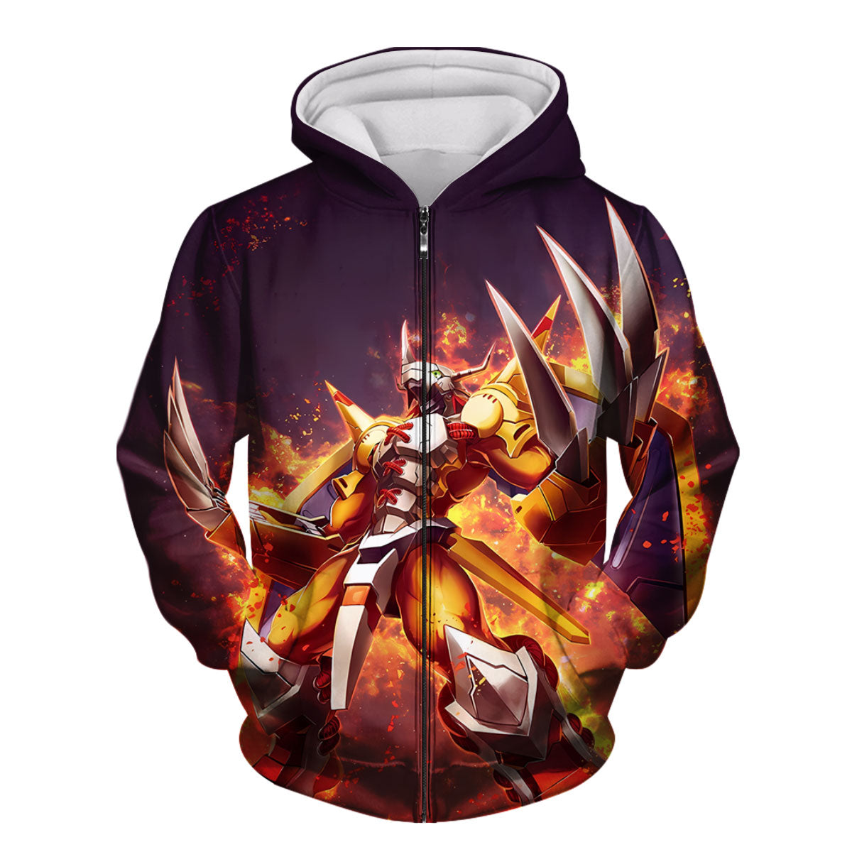 Digimon Adventure Wargreymon Standing In Orange Flames Preparing To Attack Anime Apparel