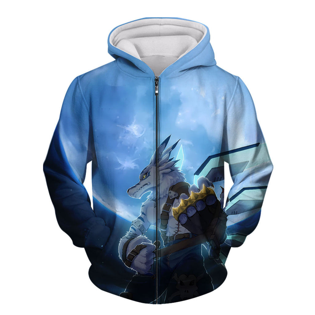 Digimon Adventure Weregarurumon And Blue Moon Standing Together Anime Apparel