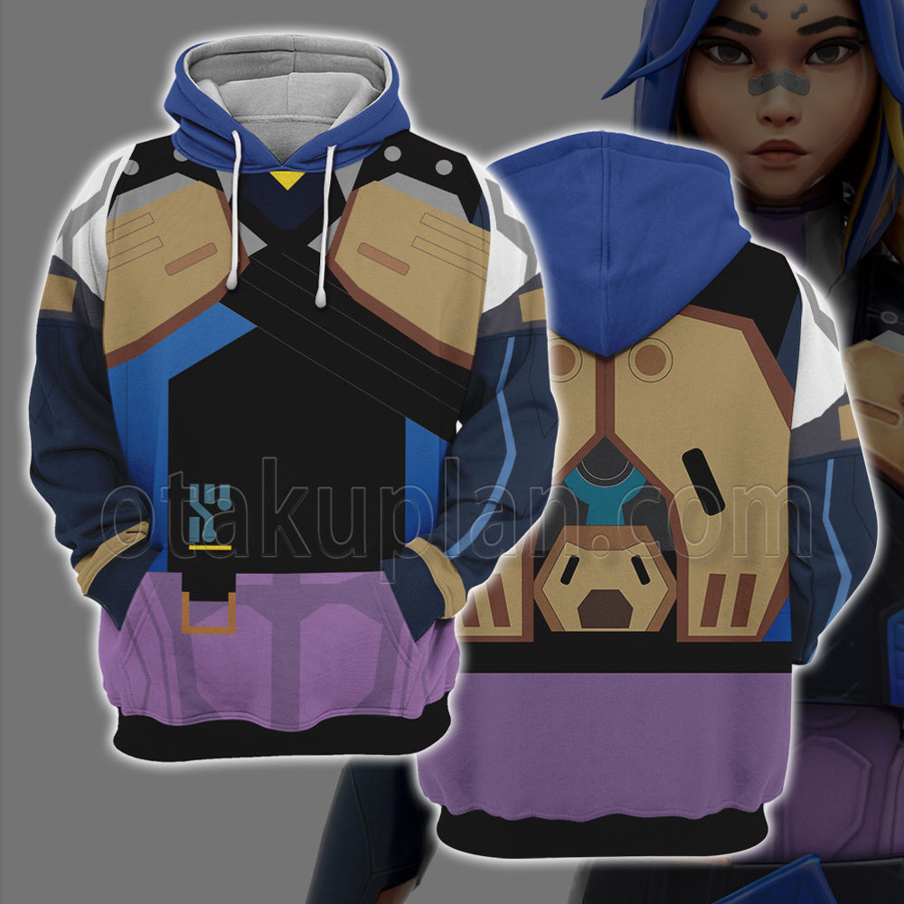Game Valorant Neon Blue Women Combat Uniform Cosplay Hoodie