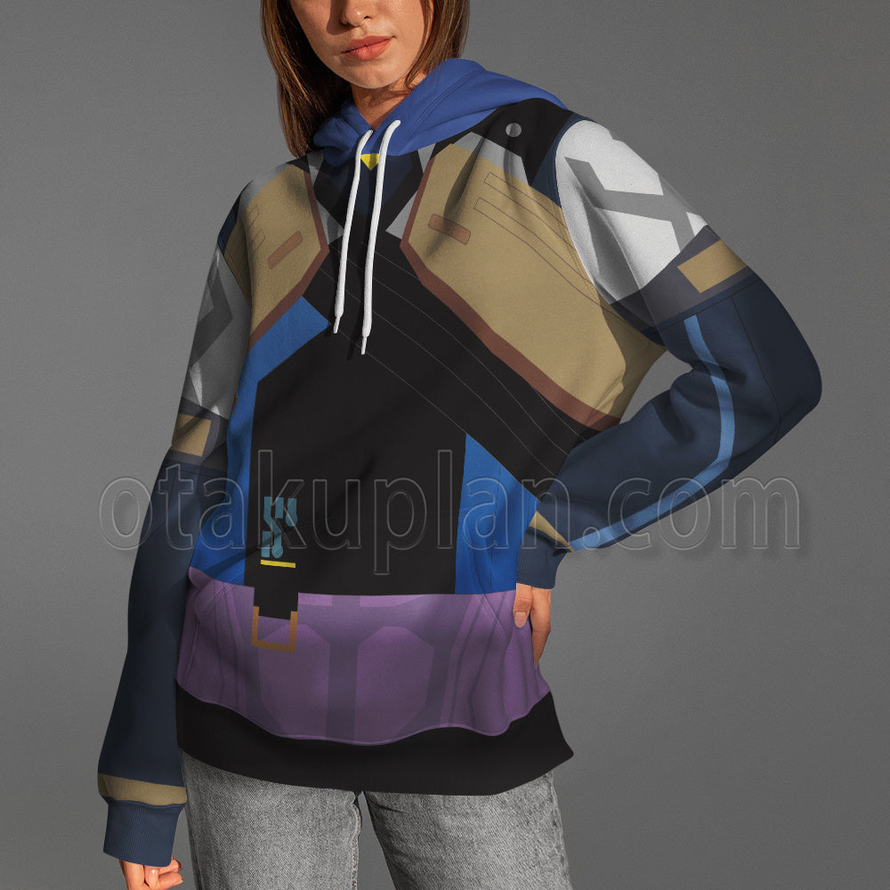 Game Valorant Neon Blue Women Combat Uniform Cosplay Hoodie