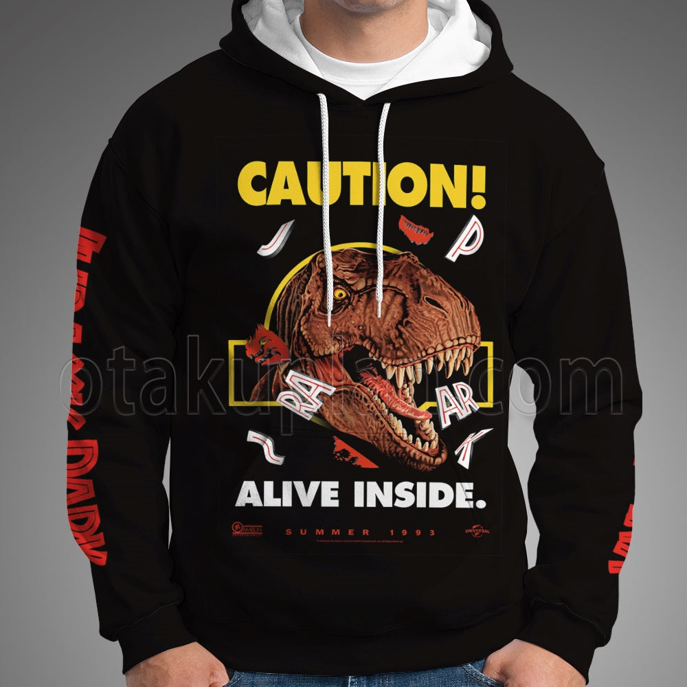 Jurassic Park 1993 Caution Alive Inside Black Hoodie