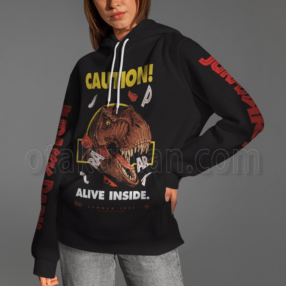 Jurassic Park 1993 Caution Alive Inside Black Hoodie
