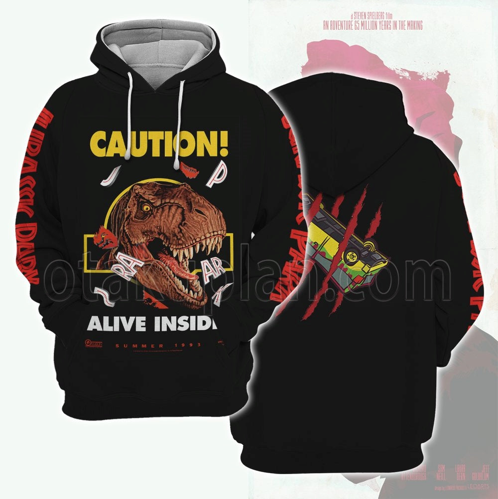 Jurassic Park 1993 Caution Alive Inside Black Hoodie
